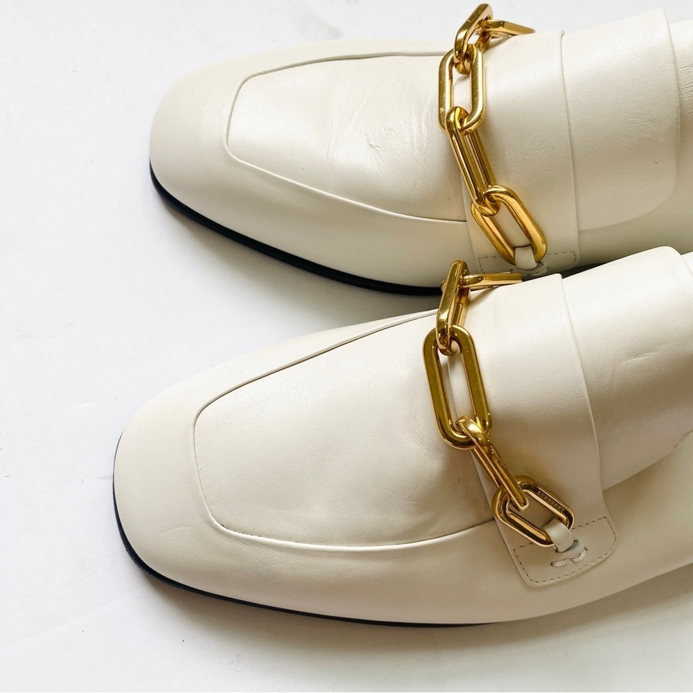Burberry chain Link Detail Leather Slingback Loafers In off-white/ cream - Picture 9 of 11